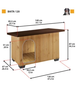 Cuccia per cani da esterno 'baita 120' in legno, 140x85,5x87 cm - ferplast