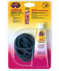 Guarnizione in fibra di vetro best fire 'kit fibrovet' con corda 1,6 mt, diametro 8 mm e tubetto silicone nero da 75 gr