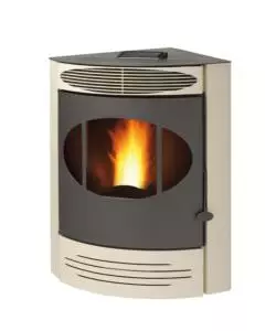 STUFA A PELLET ANGOLARE VENTILATA CARIS 'GEMMA' AVORIO 10,5 KW