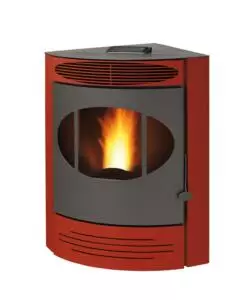 Stufa a pellet angolare ventilata caris 'gemma' bordeaux 10,5 kw