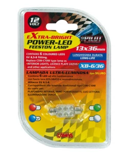 Lampada siluro 6 led 12v - 13x35 mm - sv8,5-8 - 1 pz  - d/blister - blu  58427