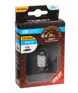 Lampada siluro 6 led 12v - 13x35 mm - sv8,5-8 - 1 pz  - scatola - bianco  58429