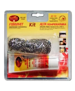 Guarnizione in fibra di vetro best fire "kit fibrovet" con corda 1,5 mt, diametro 10 mm e tubetto silicone nero da 60 ml