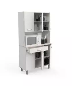 Mobile buffet con 6 ante e 1 cassetto bianco e acacia, 101x42,3x185,3 cm