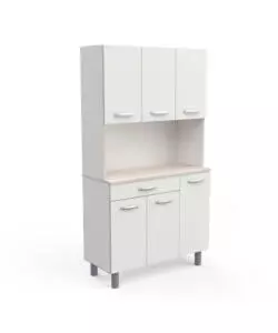 Mobile buffet con 6 ante e 1 cassetto bianco e acacia, 101x42,3x185,3 cm