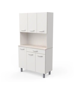 Mobile buffet con 6 ante e 1 cassetto colore bianco e acacia, 101x42,3x185,3 cm