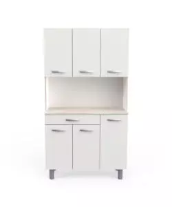 Mobile buffet con 6 ante e 1 cassetto bianco e acacia, 101x42,3x185,3 cm