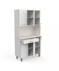 Mobile buffet con 6 ante e 1 cassetto bianco e acacia, 101x42,3x185,3 cm