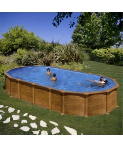 Piscina fuori terra ovale gre "amazonia" in acciaio effetto legno 730x375x132 - cod. kitprov7388wo