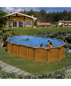 Piscina fuori terra ovale gre "amazonia" in acciaio effetto legno 610x375x132 - cod. kitprov6188wo