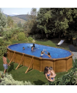 Piscina fuori terra ovale gre "mauritius" in acciaio effetto legno 730x375x132 - cod. kitprov738wo