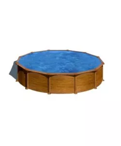 Piscina fuori terra rotonda gre 'mauritius' in acciaio effetto legno 550x550x132 - cod. kitpr558wo