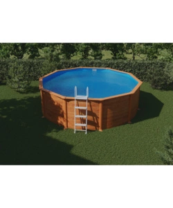 Piscina fuori terra rotonda gre "mauritius" in acciaio effetto legno 460x460x132 - cod. kitpr458wo