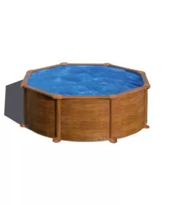 Piscina fuori terra rotonda gre 'mauritius' in acciaio effetto legno 460x460x132 - cod. kitpr458wo