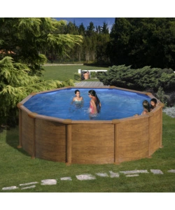 Piscina fuori terra rotonda gre "mauritius" in acciaio effetto legno 350x350x132 - cod. kitpr358wo