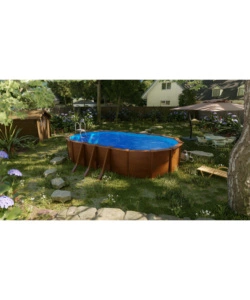 Piscina fuori terra ovale gre "pacific" in acciaio effetto legno 730x375x120 - cod. kit730w