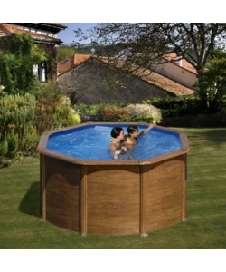 Piscina fuori terra rotonda gre 'pacific' in acciaio effetto legno 240x240x120 - cod. kit240w