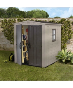 Casetta da giardino keter "factor 6x6" in resina colore beige con porta battente doppia 178x195,5x208 cm