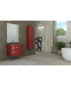 Mobile bagno sospeso 'best' rosso 2 cassetti e lavabo in vetro, 69x52x55 cm