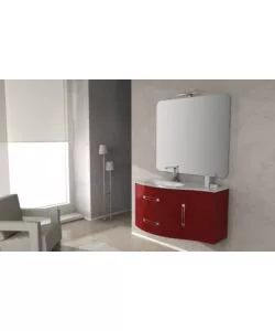 Mobile bagno 'best' rosso 2 cassetti 1 anta e lavabo in vetro, 103x52x55 cm