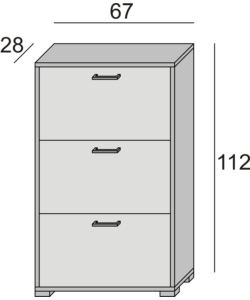 Scarpiera grigia con 3 ante, 67x28x112 cm