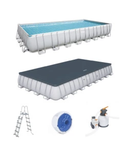 Piscina fuori terra rettangolare bestway 'power steel frame' 956x488x132 cm con telo, pompa e scaletta - cod. 56623