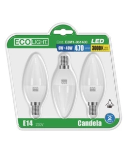 3 lampadine led 6w luce calda 3000 k - candela