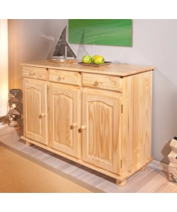 Buffet 3 ante + 3 cassetti in pino massello naturale, 130x87x43 cm