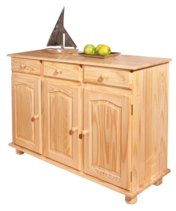 Buffet 3 ante + 3 cassetti in pino massello naturale, 130x87x43 cm