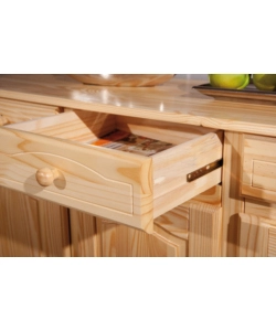 Buffet 3 ante + 3 cassetti in pino massello naturale, 130x87x43 cm