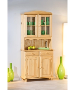 Credenza 2 ante + 2 cassetti pino massello naturale, 88x198x43 cm