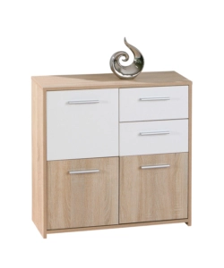 Credenza buffet 2 cassetti e 3 ante rovere e bianco, 77x30x77 cm