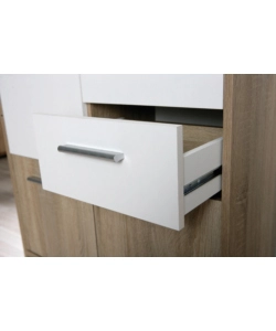 Credenza buffet 2 cassetti e 3 ante rovere e bianco, 77x30x77 cm