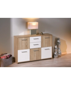 Credenza buffet 2 cassetti e 5 ante rovere e bianco, 115x30x77 cm