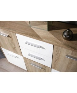 Credenza buffet 2 cassetti e 5 ante rovere e bianco, 115x30x77 cm