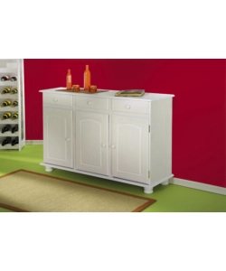 Buffet 3 ante e 3 cassetti in pino massello bianco, 130x43x87 cm