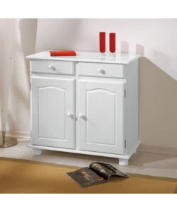 Buffet in pino massello bianco con 2 ante e 2 cassetti, 83x43x87 cm