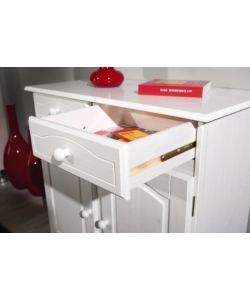 Buffet in pino massello bianco con 2 ante e 2 cassetti, 83x43x87 cm