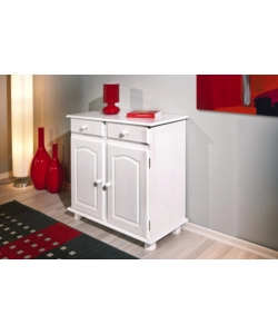 Buffet in pino massello bianco con 2 ante e 2 cassetti, 83x43x87 cm