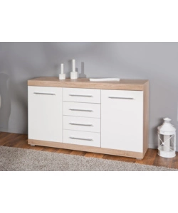 Buffet 2 ante e 4 cassetti rovere e bianco laccato, 155x40x87 cm