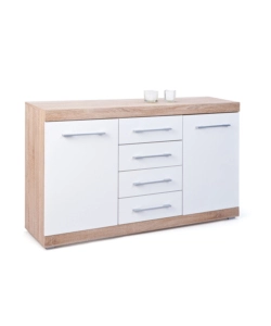 Buffet 2 ante e 4 cassetti rovere e bianco laccato, 155x40x87 cm