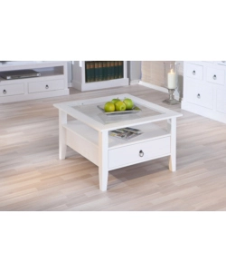 Tavolino bianco con top in vetro temperato, 75x45x75 cm