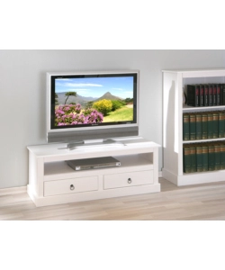 Porta tv bianco in pino massello, 118x45x39 cm