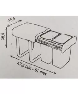 Pattumiera porta rifiuti estraibile con doppio secchio