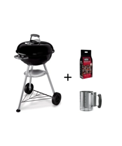 Barbecue a carbone weber "compact kettle" + ciminiera + bricchetti con griglia 47 cm