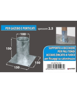 Portapali ancoraggio d'appoggio per pali tondi Ø 100 x 150 x 150 mm.