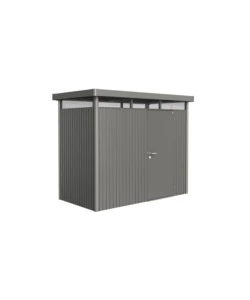 Casetta da giardino biohort 'highline h1' in acciaio zincato colore grigio quarzo metallizzato con porta battente semplice 275x155x222 cm - cod. 88020