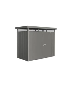 Casetta da giardino biohort 'highline h1' in acciaio zincato colore grigio quarzo metallizzato con porta battente doppio 275x155x222 cm - cod. 88029