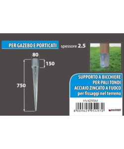 Portapali ancoraggio a punta per pali tondi Ø 80 x 750 mm.