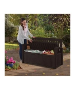 Panchina cassapanca keter "patio storage bench" in resina grafite, 132x61,2x89 cm